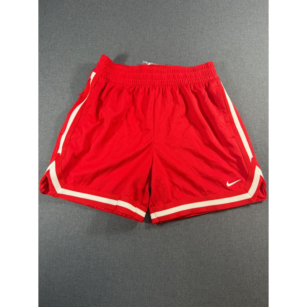 Nike Boys Dri-FIT Red Mesh Basketball Shorts White Side Stripe Size Medium